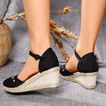 Sandals Women 2024 Summer Comfortable Platform Wedge Sandals Braided Buckle Breathable Wedge Sandals Outdoor Female Shoes