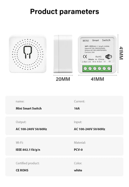 AUBESS Tuya WiFi Smart Switch 16A DIY Breaker Relay Module Smart Home Smart Life App 2 Way Remote Control Via Alexa Google Home