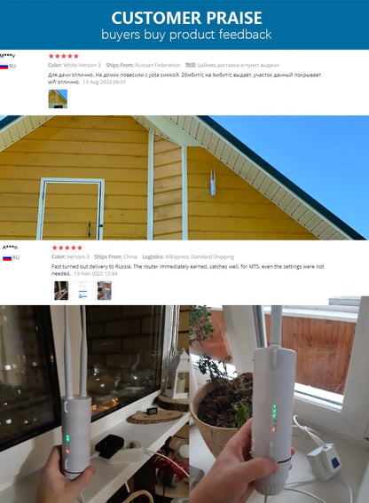 KuWFi 300Mbps Outdoor LTE Router CAT4 4G Router Wireless Wi-Fi Detachable External Antenna WAN LAN Port Support 24V POE 64 Users