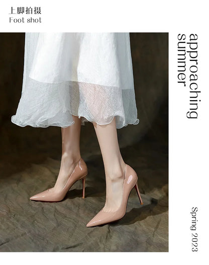 High Heels Women's Stiletto Patent Leather Internet Celebrity Pointed Large Size Small Size Professional Shoes