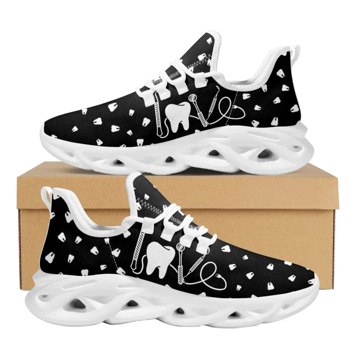 Black and White Teeth Medical Institution Nurse Shoes for Woman Men Four Seasons Round Toe Non-slip Casual Sneakers Custom Shoes
