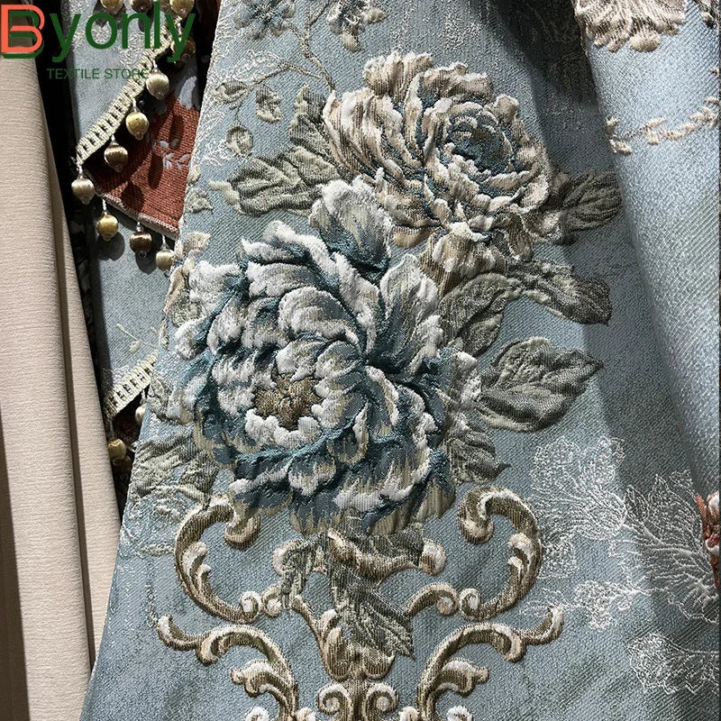 High-end AtmosphereCurations for Living Room American French Large Relief Jacquard Finished European Bedroom Blackout Curtain