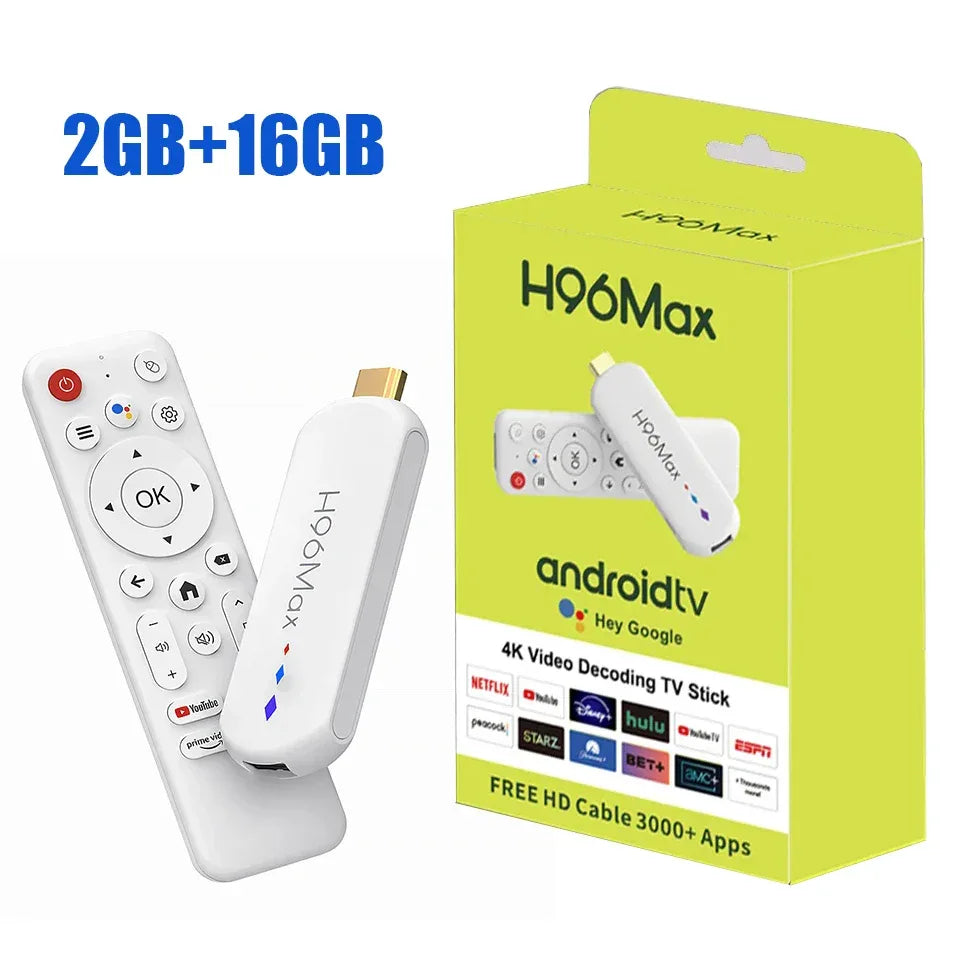 H96 Max S905L TV Stick Android14 Quad Core BT5.0 4K@60fps 2.4G&5G Wifi6 2GB 16GB Google Voice Assistant Media Player AI TV Stick
