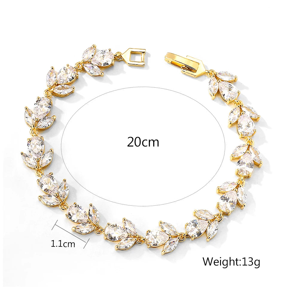 ZAKOL Luxury AAA Cubic Zirconia Wedding Bracelets for Women High Quality White Gold Color Leaf Charm Bracelet Bangles