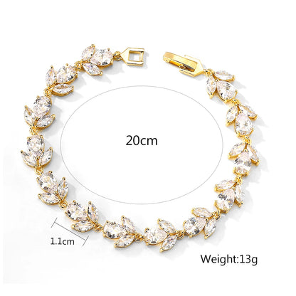 ZAKOL Luxury AAA Cubic Zirconia Wedding Bracelets for Women High Quality White Gold Color Leaf Charm Bracelet Bangles