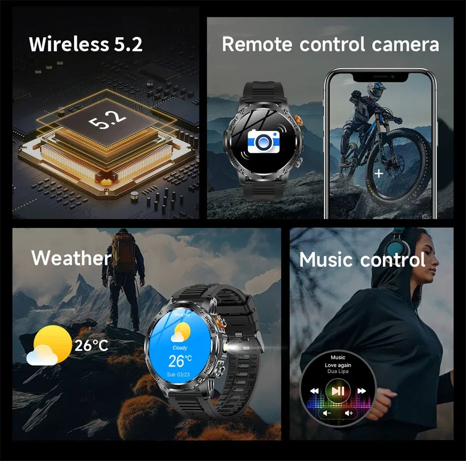 LIGE AMOLED Smart Watch Men with Flashlight Sports IP68 Waterproof Fitness Tracker Bluetooth Call Smartwatch Man for Android iOS