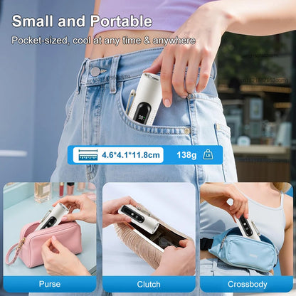 Mini Handheld Fan Portable Neck Hanging Fan USB Rechargeable Outdoor Waist Clip Air Fan Turbo Ice Cooling Fan with Cold Compress