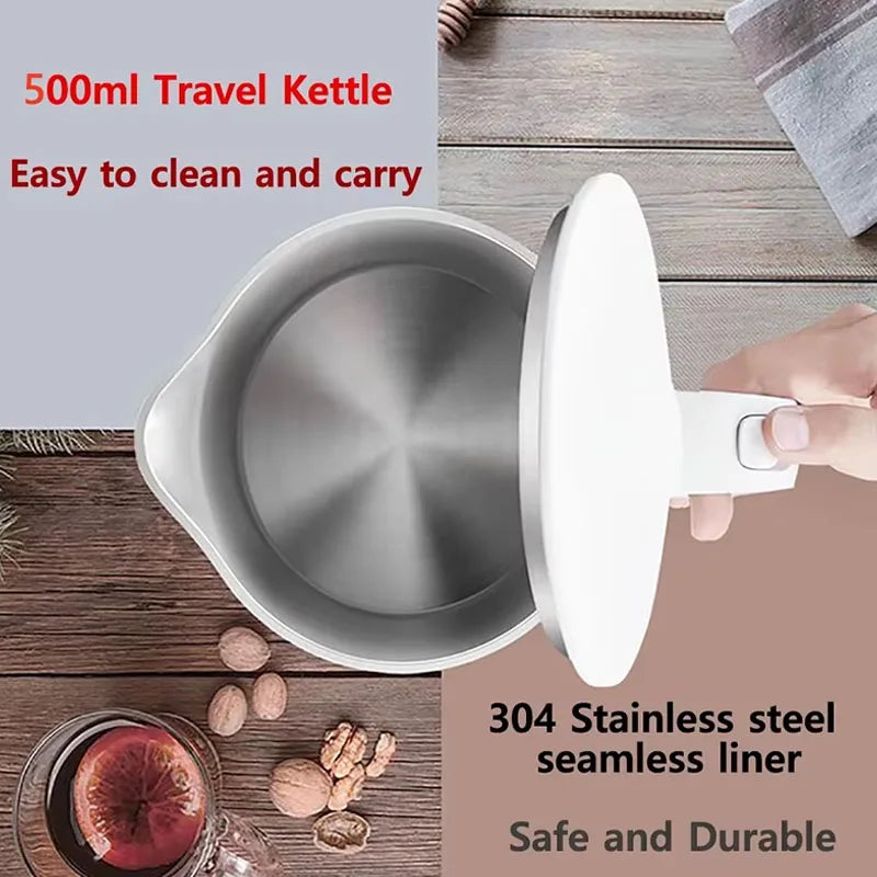 500ML Stainless Steel Portable Water Boiler Pot For Hotel Family Trip Kitchen Smart Kettle Pot Travel Electric Kettle Tea Coffee