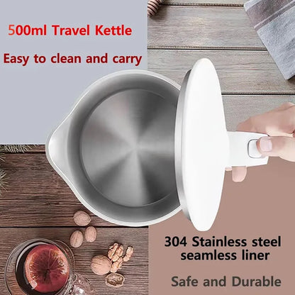 500ML Stainless Steel Portable Water Boiler Pot For Hotel Family Trip Kitchen Smart Kettle Pot Travel Electric Kettle Tea Coffee