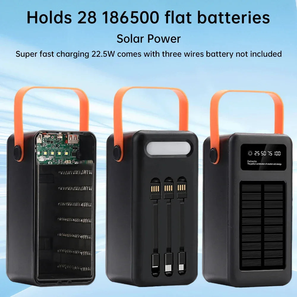 28 Solar 18650 Flat Head Battery Power Bank Welding Free Kit 22.5W Fast Charging Mobile Power Kit Easy Assembly
