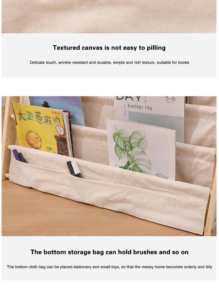 Solid Wood Children Bookshelf Multi-Layer Movable Shelf for Kids Storage Floor Standing Bookshelf Picture Book Rack Bookcase