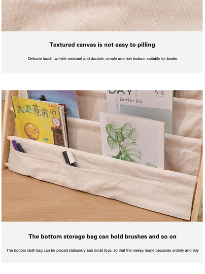 Solid Wood Children Bookshelf Multi-Layer Movable Shelf for Kids Storage Floor Standing Bookshelf Picture Book Rack Bookcase