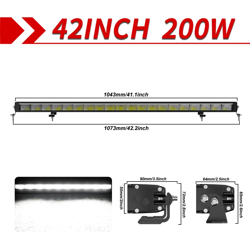 CO LIGHT New Slim 52 Inch LED Light Bar White & Amber 42" Led Work Light 6500K 3500K DRL 30000LM Off Road Driving Lamp 12V 24V
