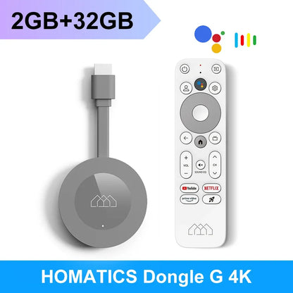 HOMATICS Dongle G 4K Google & Netflix Certified TV Stick 2GB 32GB Google TV 11 OS Amlogic S905Y4 Support AV1 4K H.265 Dolby Atmo