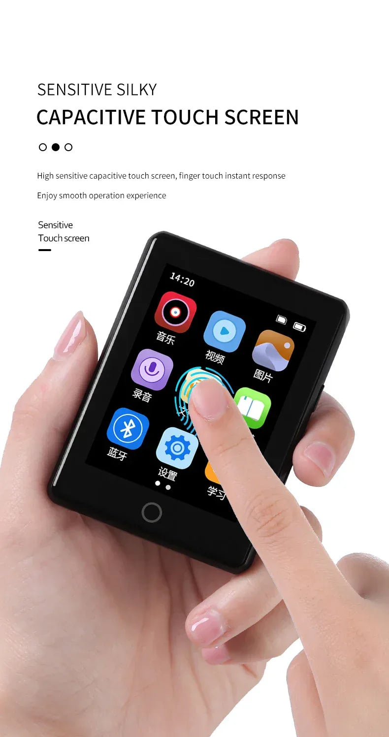 Metal Full Screen 3.0-inch MP3 Music Player Bluetooth 5.0 External Play Mini Portable Walkman/FM/eBook/Recorder MP4 Touch Screen