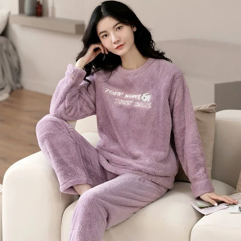 Women Pajamas Autumn Winter Flannel Warm Woman Sleepwear Korean cute Cartoon Pajama Set Fashion Pijama Mujer Home Cloth Pyjamas