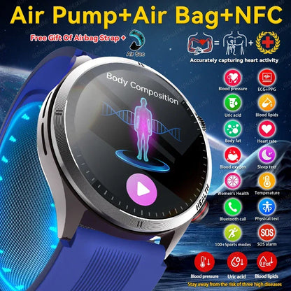New Blood pressure Non-invasive Health Monitor Airbag Sports Smart Watches ECG+PPG Precise 1.43-inch AMOLED Calls Smartwatch NFC