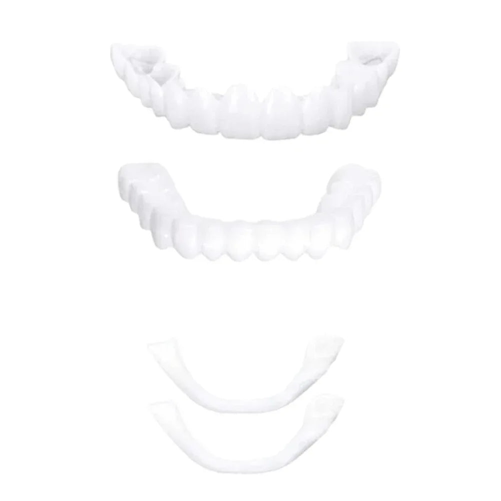 2 Pairs Smile Whitening Teeth Snap On Silicone Cosmetic Denture Upper and Lower Fake Tooth Cover Perfect Fit Teeth Beauty Tool
