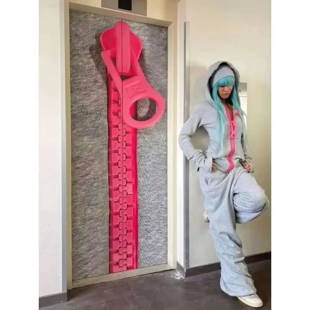 Y2K street Harajuku loose oversized zipper multi-pocket hoodie American fashion trend solid color oversized hoodie for women
