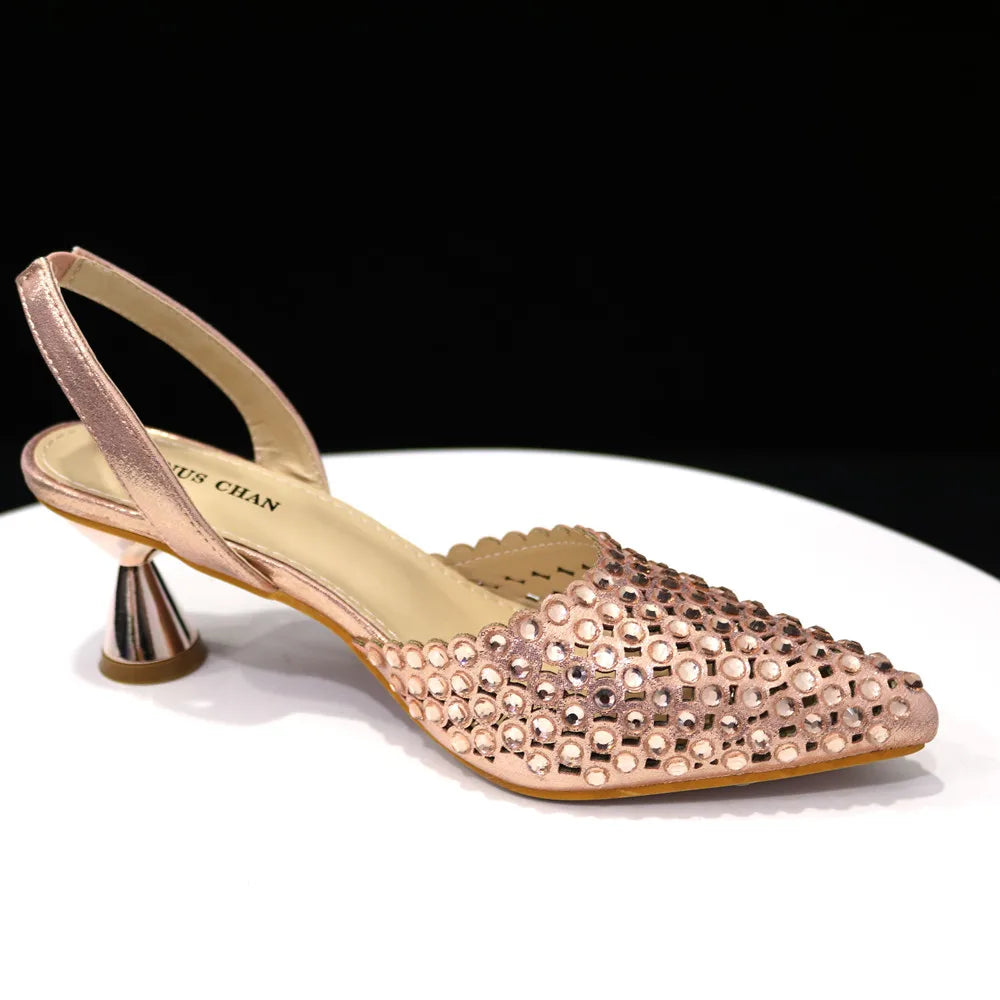 Venus Chan 2023 New INS High-Heeled Pointed Toe Wedding Shoes Colorful Full Diamond Design Shoe and Bag Set for Nigeria Party