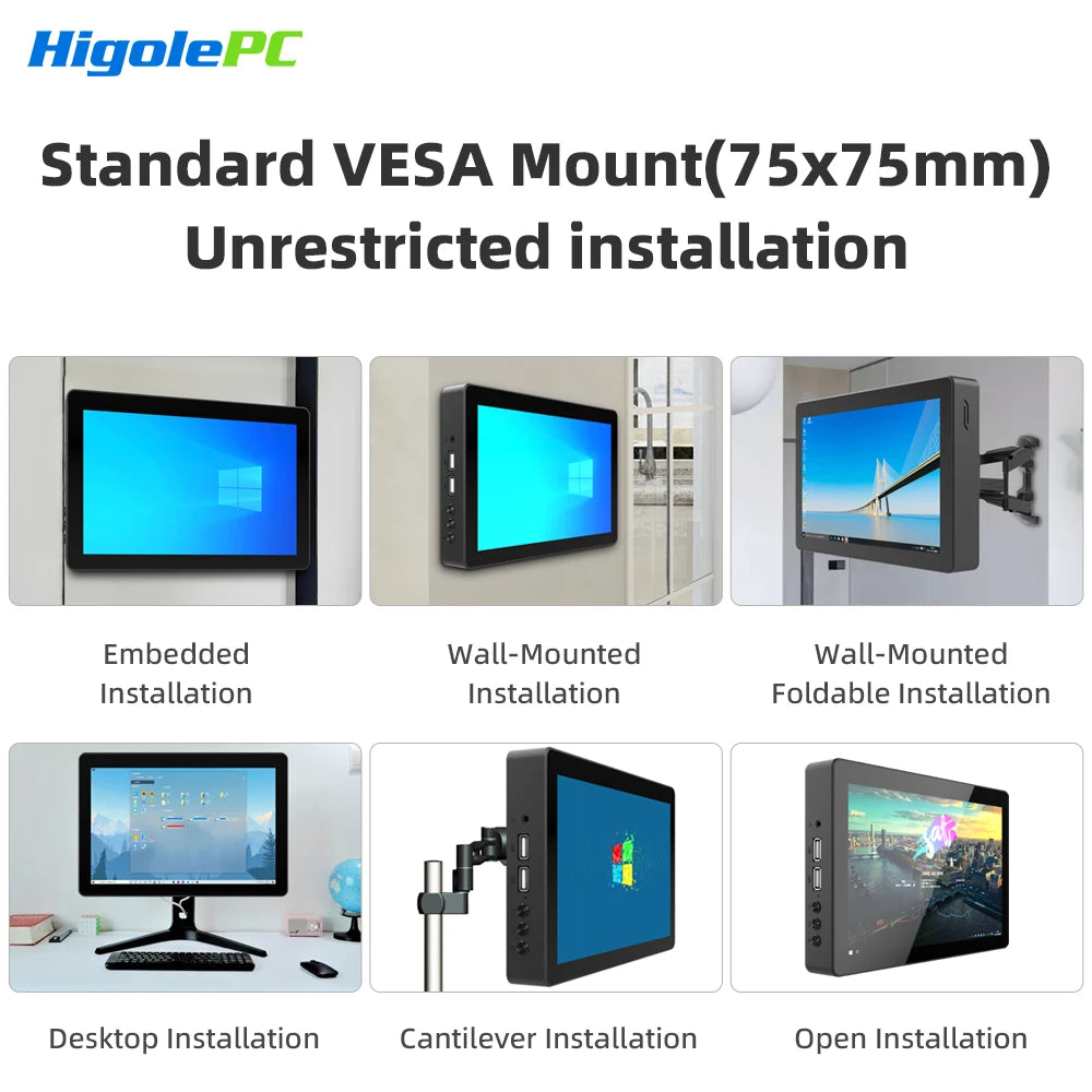 Higole F3APL 8'' Fanless Mini PC with Screen Intel J3455 Windows 10 WiFi5 4GB 64GB 2340mAh 4K Laptop Desktop PC Mini Computers
