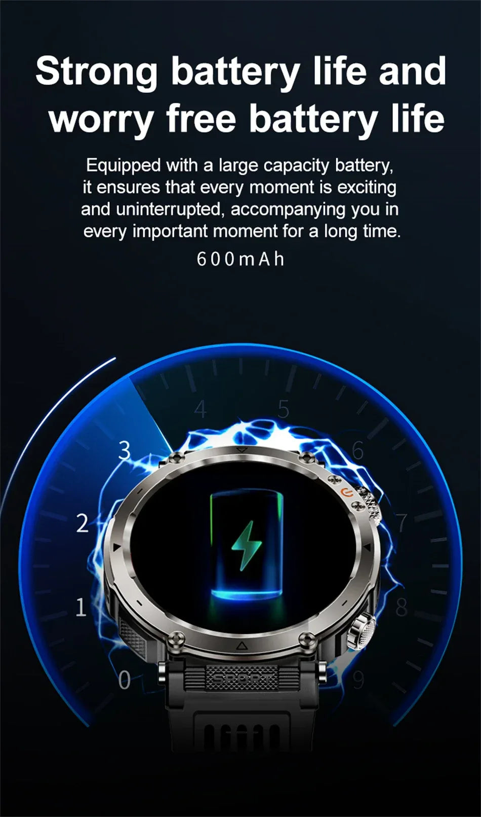 2026 New Outdoor Sports Smartwatch Men Compass 600mAh LED Flashlight Bluetooth Call 3ATM Waterproof Smartwatch For Android iOS