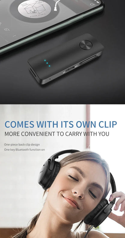 2-In-1 Wireless Audio Adapter Bluetooth 5.3 Receiver Transmitter 3.5mm Jack AUX Lossless Sound MIC For Car Speaker TV PC