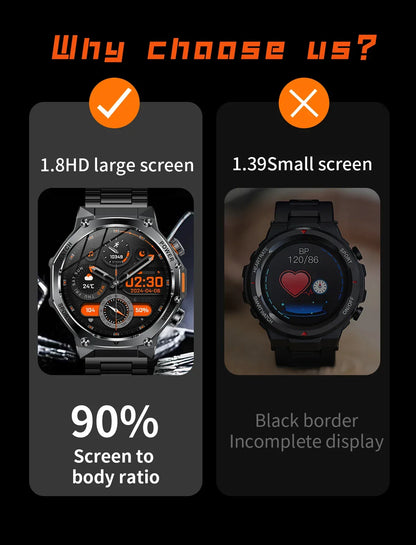 2026 800mAh Super Capacity Battery Adult Men Smart Watch 1.8-inch Large Screen Bluetooth Call IP68 Waterproof SmartWatch Sports