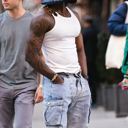 2026 Streetwear Men's Sexy Chain Button Straps Tank Tops Hip Hop Vest T-shirts Men Sleeveless Elastic Slim Fitness Muscle Vests