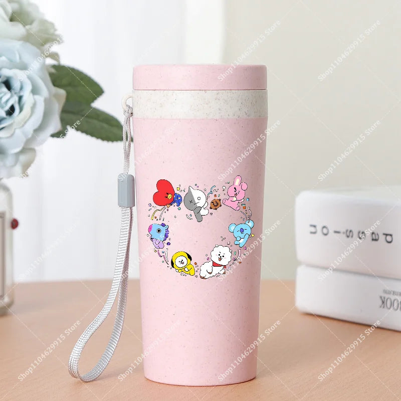 350ml BT21 Portable Water Bottle COOKY TATA RJ Cute Anime Leak-proof Plastic Drinking Cup Milk Coffee Juice Cup Drinkware Gift