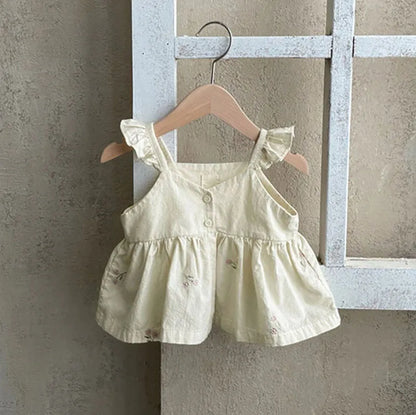 MILANCEL Baby Girl Summer Set Toddler Embroidered Ruffle Dress Top Shorts 2pcs