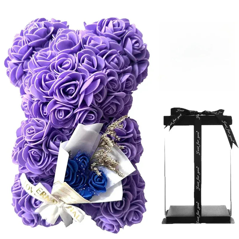 Hot 25cm Foam Rose Bear Desktop Ornament Gift Valentine's Day Home Wedding Party Fake Flower Decoration Figurine Atmosphere Prop