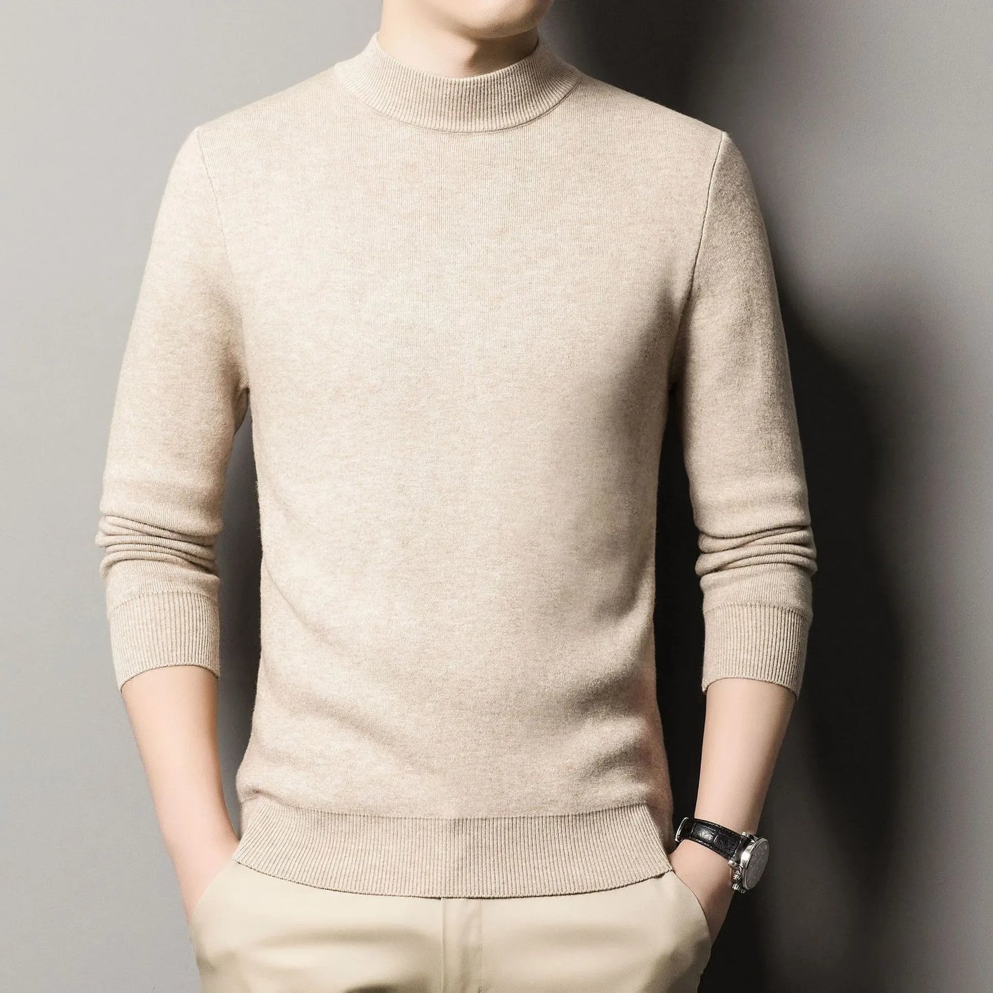 Slim Black Tops Men Autumn Winter Turtleneck Long Sleeve Slim Pullover Sweater Blouse Top Good Quality Spring Autumn Pullover