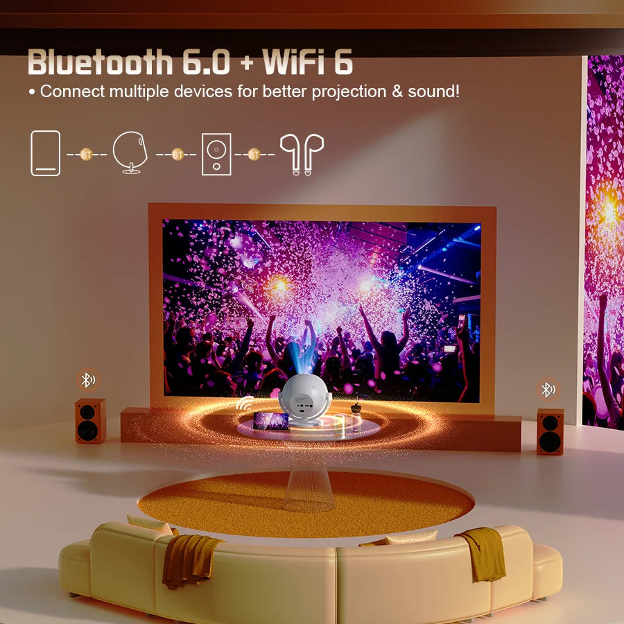 XBJ Spherical Home Theater 4K Projector, Android WiFi 6 BT 5.0 Auto Keystone 360° Rotation Portable Video Projector for Outdoor