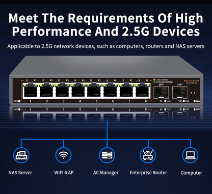 ONTi 2.5Gb Unmanaged Ethernet Switch 8 Port 2.5GBASE-T Network Switch with 10G SFP+ Port Plug and Play Fanless Homelab Switch