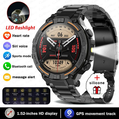 2025 New Sport Smart Watch Men 360*360 HD Screen Flashlight Health Monitoring IP68 Waterproof Heart Rate BT Call Smartwatch Man