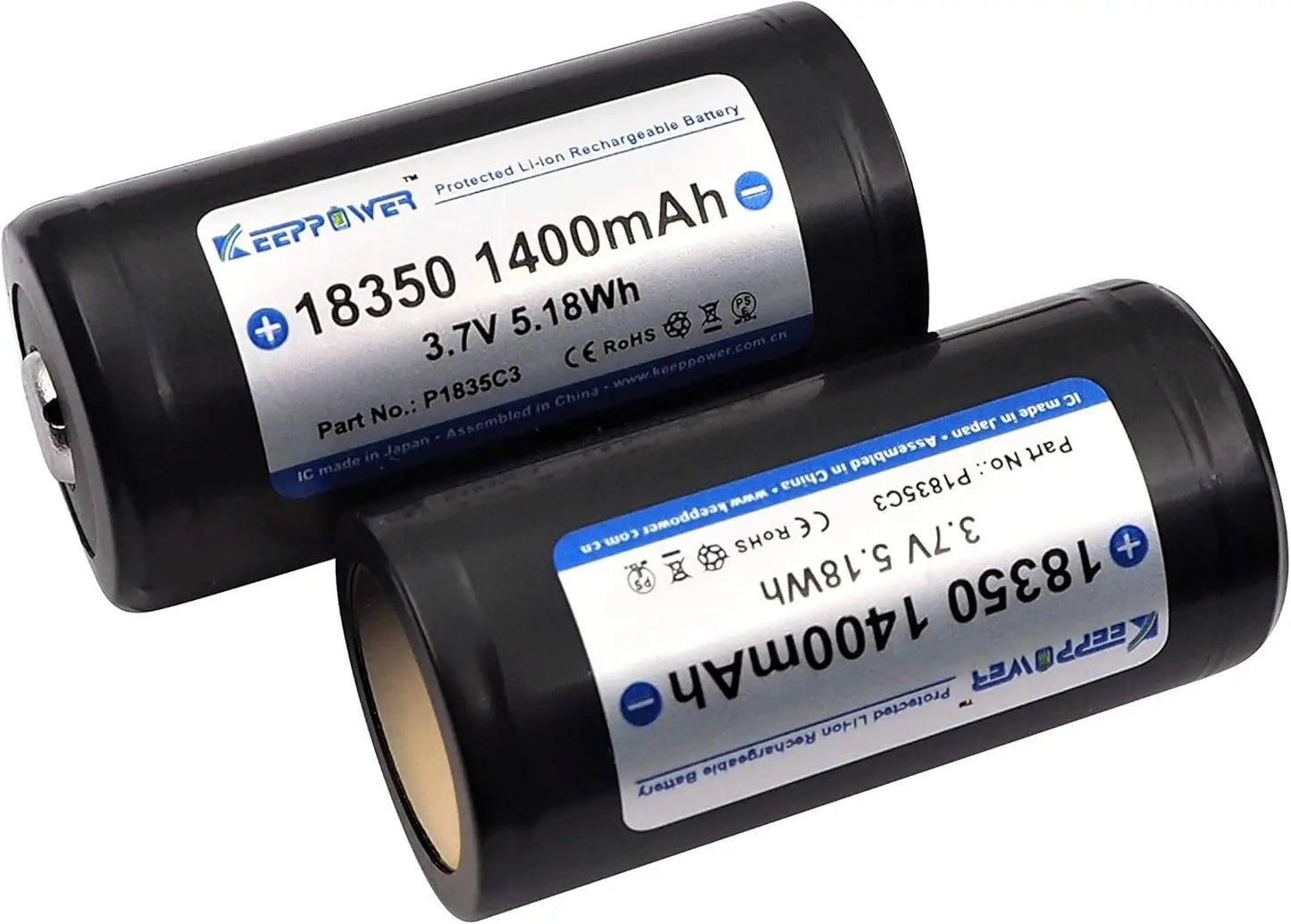 KeepPower P1835C3 18350 3.7V 1400mAh Protection Rechargeable Lithium Ion Battery for Flashlight