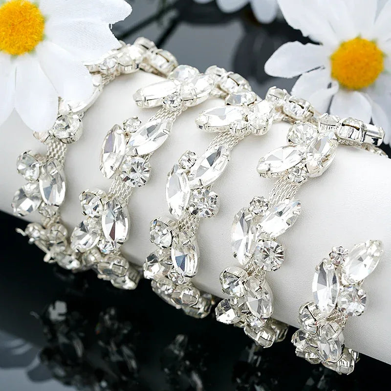 QIAO 90cm Rhinestone Crystal Chain Diamante Lace Diamond Trim Ribbon Necklace Applique Gem Sparkle Wedding Dress for DIY Craft