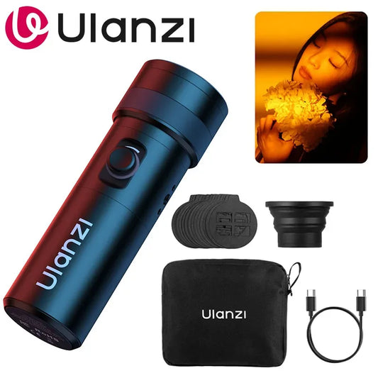 Ulanzi LM01 Photography Flashlight 4 Color RGB 7500mAh LED Ambient Light w 20 Gobos Filters Projection Light for Video Recording