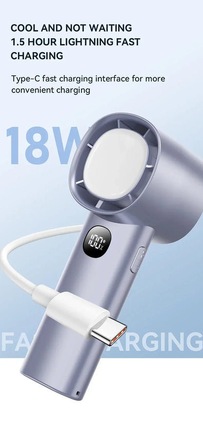 Night Light Cooling Fan 5000mAh Handheld Cooling Fan Portable Handheld Turbo Fan 100 Wind Speeds Adjustable Mini Personal Fan