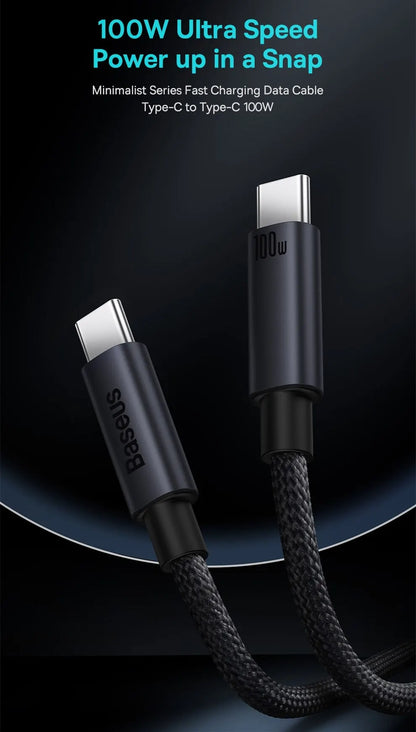Baseus 100W USB C To Type C Cable For iPhone  16 15 Plus Pro Max PD Fast Charging Charger Cable For Macbook Xiaomi Samsung
