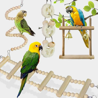 1/8PCS Set Combination Parrot Bird Toys Wood Articles Bite Pet Bird Toys For Parrot Training Bird Toy Swing Ball Bell Standing