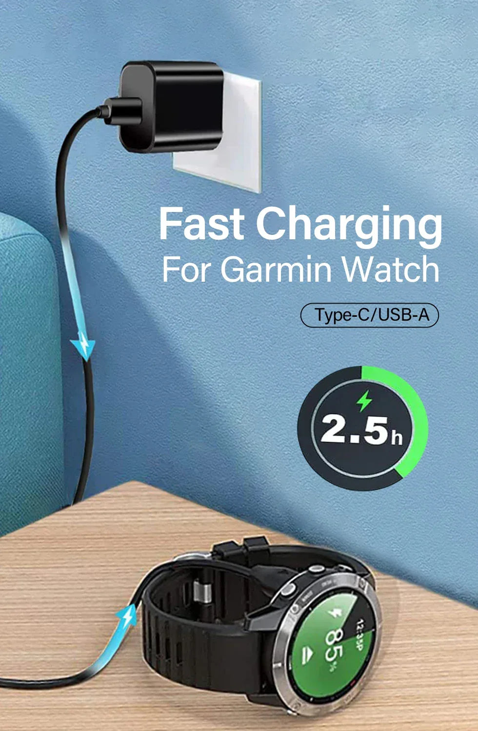 Charger for Garmin Forerunner 45 55 245 255 265 745 945 955 965,Vivoactive 3 4S, Venu 2 Plus,Fenix 8 7 7S 7X 6 5 Charging Cable