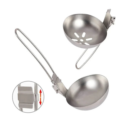 Outdoor Camping Portable Foldable Stainless Steel Colander Soup Ladle Picnic Tableware Folding Spoon Baking Tableware