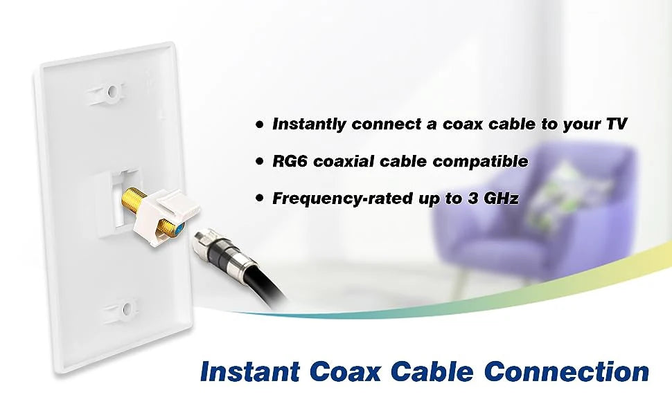ZoeRax 10-Pack Coaxial Keystone Jack Insert, Gold-Plated RG6 Keystone Jack Insert F-Type Keystone Connectors
