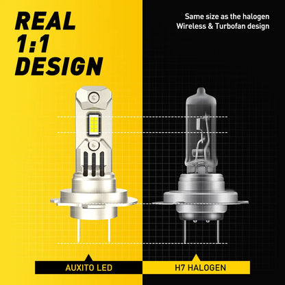 AUXITO 2Pcs H7 Car Headlights LED Lights For Car CSP Headlight Bulb 6500K White Day Running Automobile Lamp With Cooling Fans