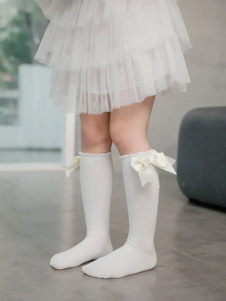 Winter Autumn Kids Knee High Socks Baby Girls Cotton Socks Big Bow Soft Toddlers Princess Children Long Socken For 0-5Years