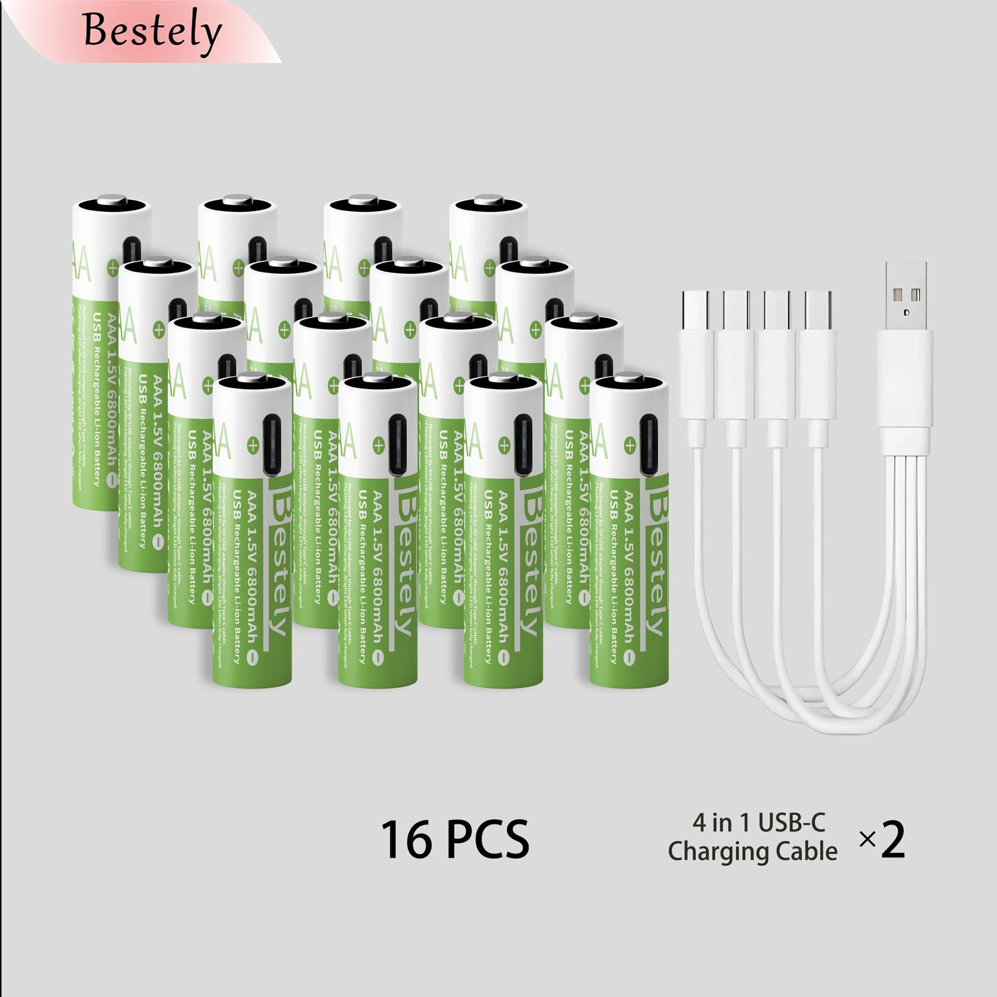 2026 Hot Rechargeable Battery Lithium-ion 1.5V AA1200mAh Rechargeable Battery 1.5V AAA6800mAh Battery with USB-C Cables