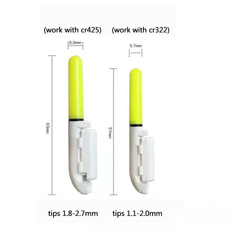 10 pcs/lot Electronic Light Stick With 10 Rechargeable Battery CR322 / CR425 Clip on Fishing Rod Glowing Lamp Night Fishing D001