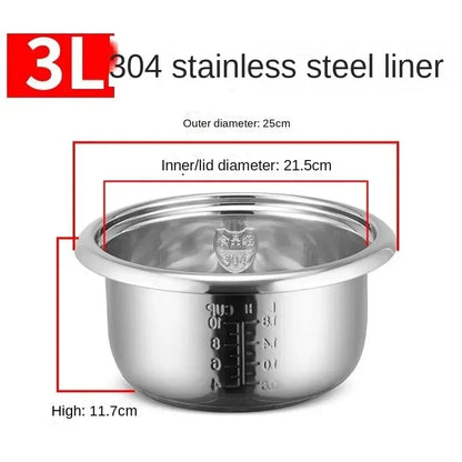 High Quality 3L 304 stainless steel rice cooker inner container Non stick Cooking Pot Replacement Accessories Rice Cooker liner